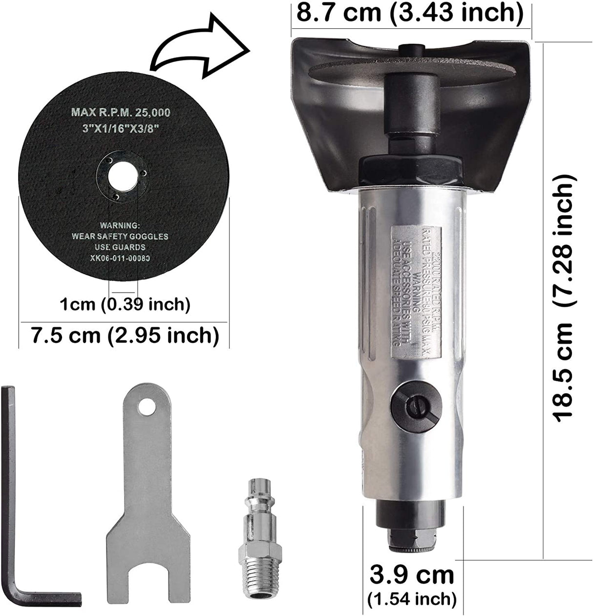 Herramienta de corte de aire de 3 pulgadas, cortador de aire de alta velocidad de 3", incluye 1 rueda de corte de 3", protección de 180 grados, cortador neumático de PROSHI - DIGVICE MX