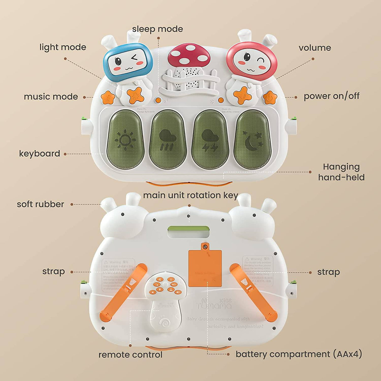 TUMAMA Dinosaur Baby Gym, control remoto Baby Activity Gym Playmats, Kick and Play Piano Baby Play Mat para niños y niñas recién nacidos - DIGVICE MX