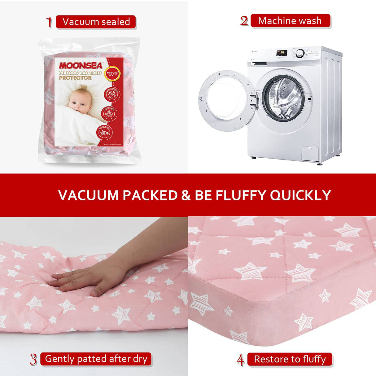 MOONSEA - Funda para colchón Pack and Play, sábanas acolchadas ajustables para niña, sábanas suaves y transpirables para parque de juegos de 39 x 27 x 5 pulgadas, se adapta a Graco Play Yards y colchón plegable (estrella rosa) - DIGVICE MX