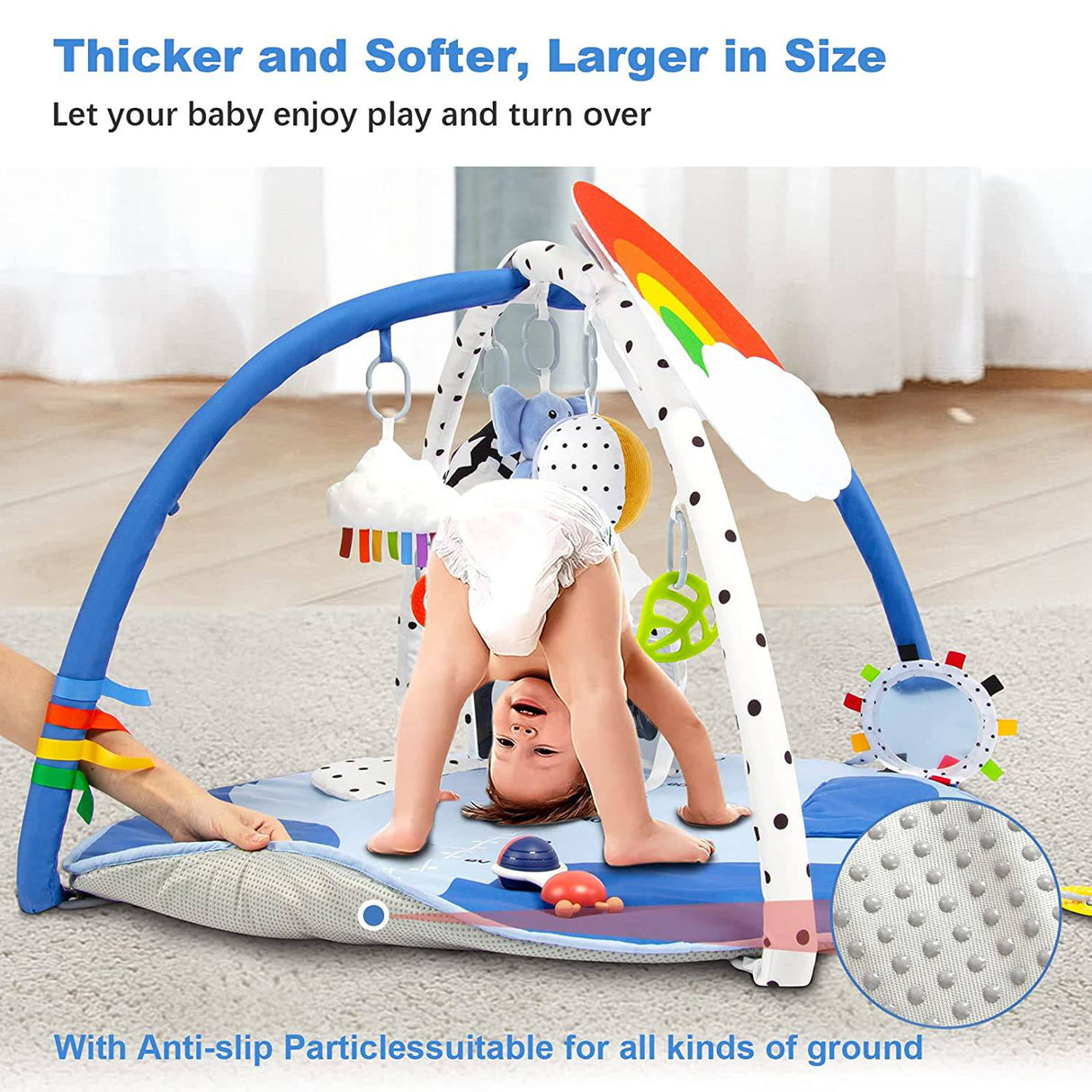 SYNPOS Baby Gym Play Mat, Baby Play Mat con 10 juguetes para el desarrollo de habilidades sensoriales y motoras, Baby Gym Activity Mat con manta de seguridad de elefante, Rainbow Play Mat - DIGVICE MX