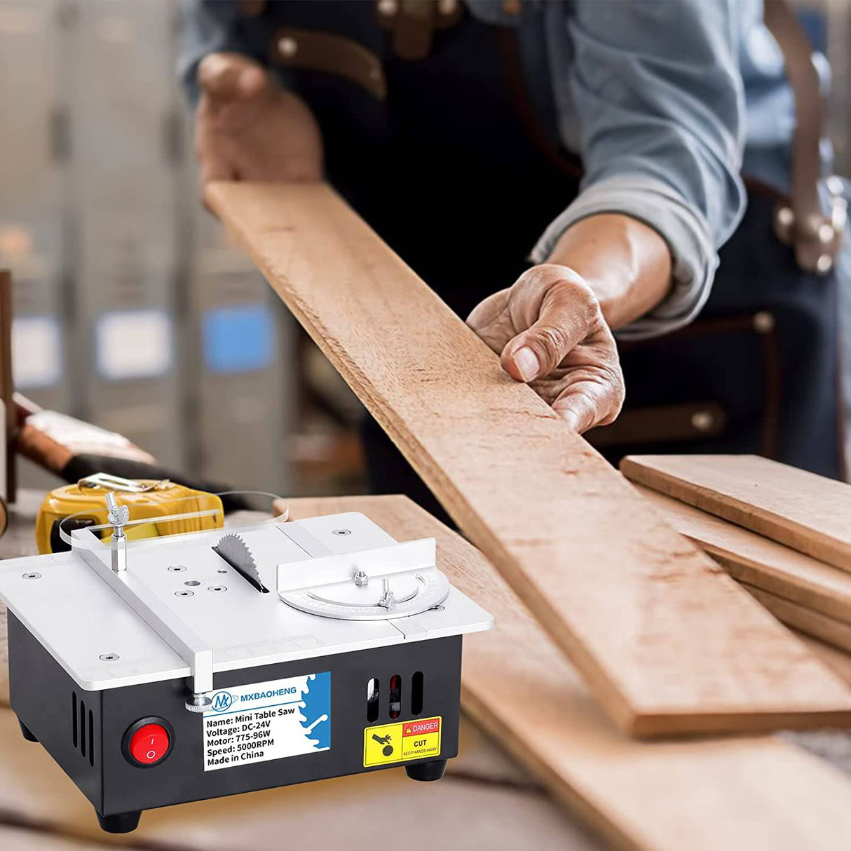MXBAOHENG Mini sierra de mesa de precisión portátiles para manualidades, profundidad de corte ajustable, 4 cuchillas, fuente de alimentación de velocidad ajustable de 96 W, para corte de madera, metal y plástico - DIGVICE MX