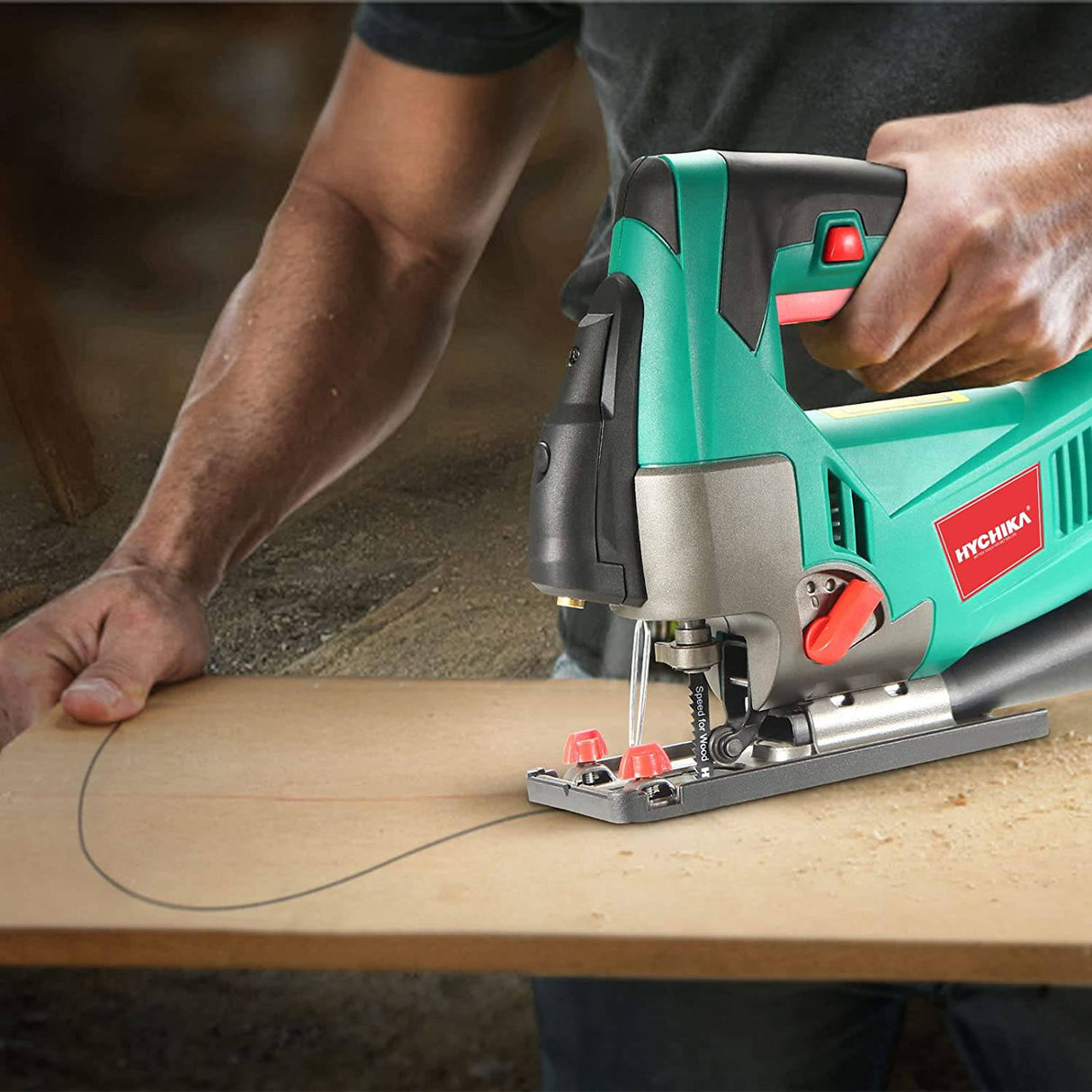 Sierra de calar HYCHIKA, sierra de calar orbital de 6 amperios 750 W 800-3000 SPM con 6 cuchillas de corte, 6 velocidades variadas y 4 juegos orbitales, bisel de ± 45 °, guía láser - DIGVICE MX