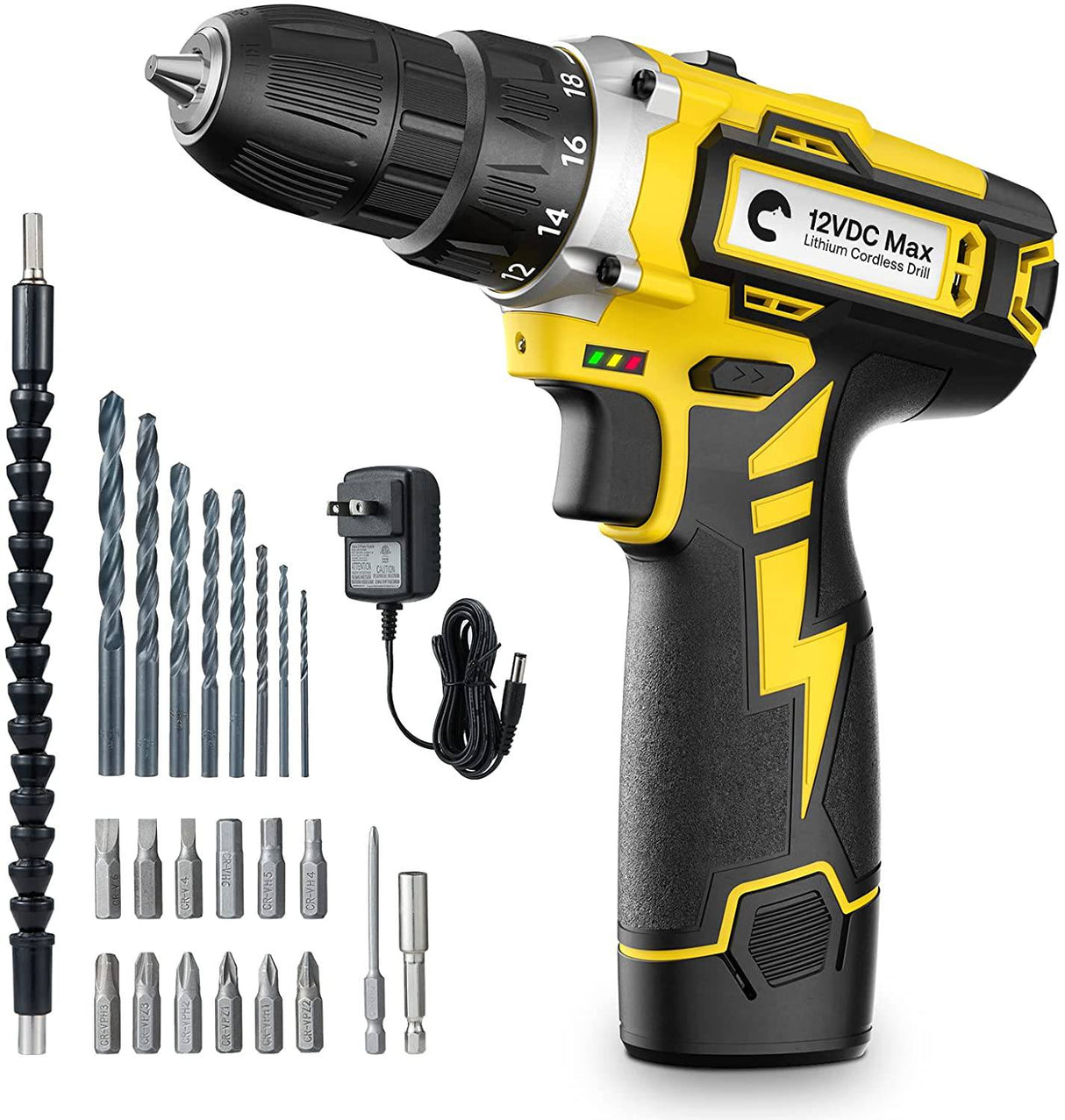 Hiipoo Taladro inalámbrico, Hiipoo 2 brocas eléctricas de velocidad variable con batería y cargador, juego de brocas eléctricas de litio de 12 V MAX con portabrocas sin llave de 3/8 pulgadas - DIGVICE MX