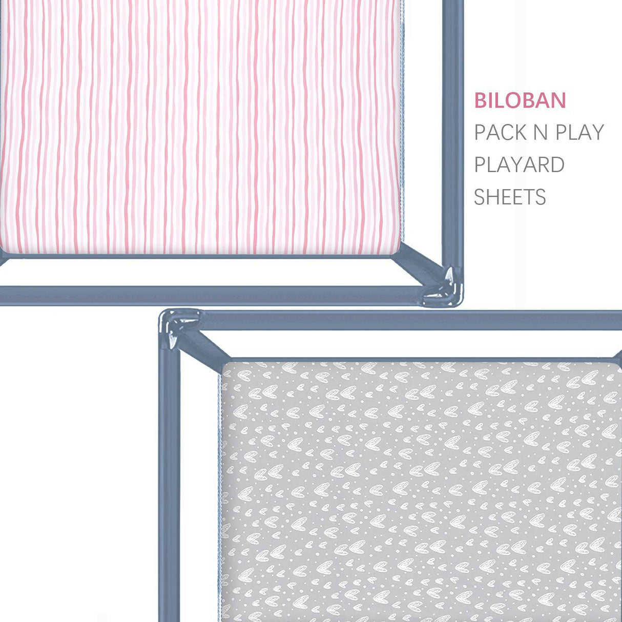 BILOBAN - Sábana bajera Pack n Play, sábanas portátiles de algodón de punto suave, paquete de 2 mini sábanas para cuna, unisex, preencogidas, gris y rosa - DIGVICE MX