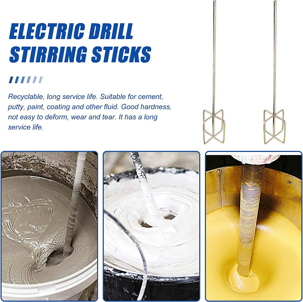 Angoily 2 piezas mezclador de barro de pintura de metal, varillas de mezcla de taladro de hormigón, mezclador de compuesto de cemento de alta resistencia, herramientas profesionales de paneles de yeso para martillo de taladro eléctrico - DIGVICE MX