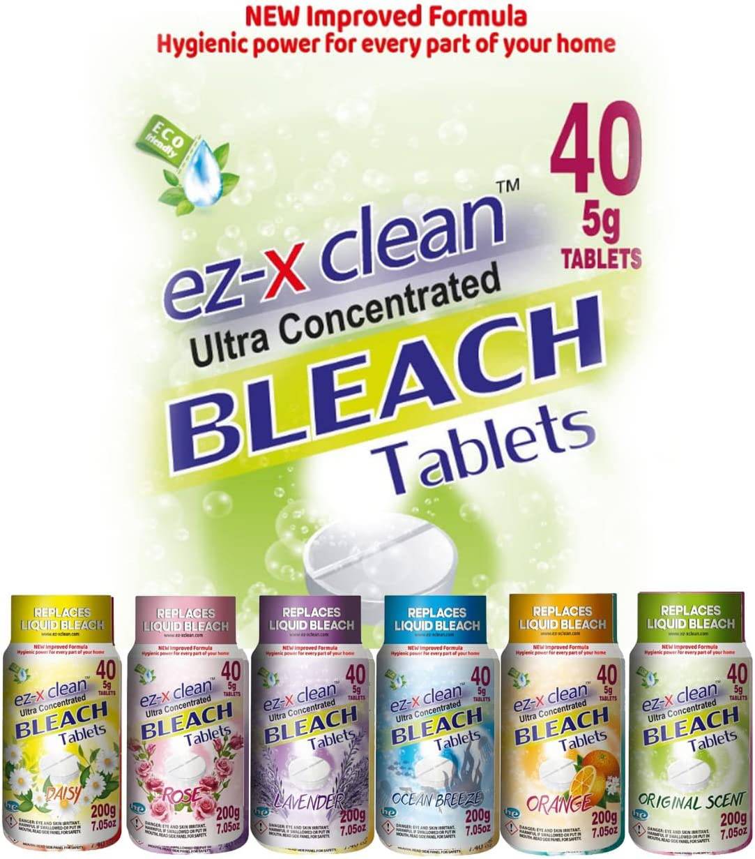 EZ-X CLEAN Pastillas de lejía activadas con agua ultraconcentradas con fórmula nueva y mejorada para lavandería y limpieza multipropósito. 40 tabletas de 7.05 oz sin fosfatos reemplaza el blanqueador líquido (naranja) - DIGVICE MX