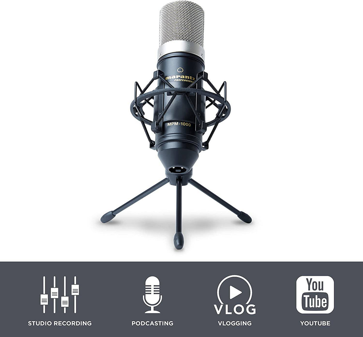 Marantz Professional MPM-1000 - Micrófono de condensador XLR para grabación de estudio con soporte de escritorio y cable - Para proyectos de podcast y transmisión