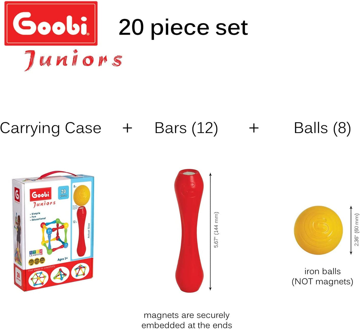 Goobi Juego de construcción de 20 piezas Bloques de construcción grandes Palos de juego de desarrollo STEM Aprendizaje - GJ-20