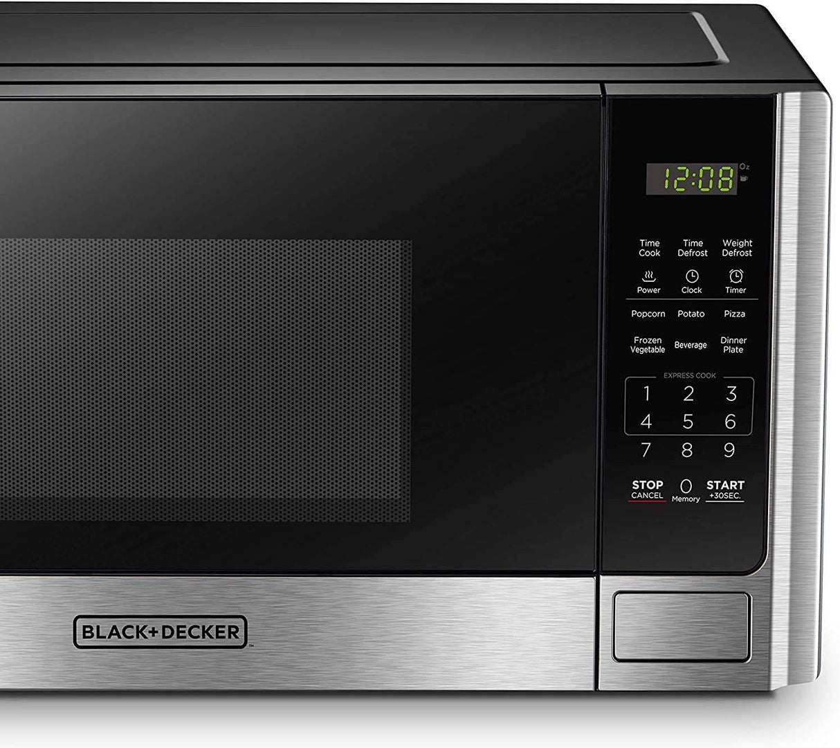 BLACK+DECKER Horno de microondas digital con puerta de botón giratorio, bloqueo de seguridad para niños, acero inoxidable, 0.9 pies cúbicos - DIGVICE MX