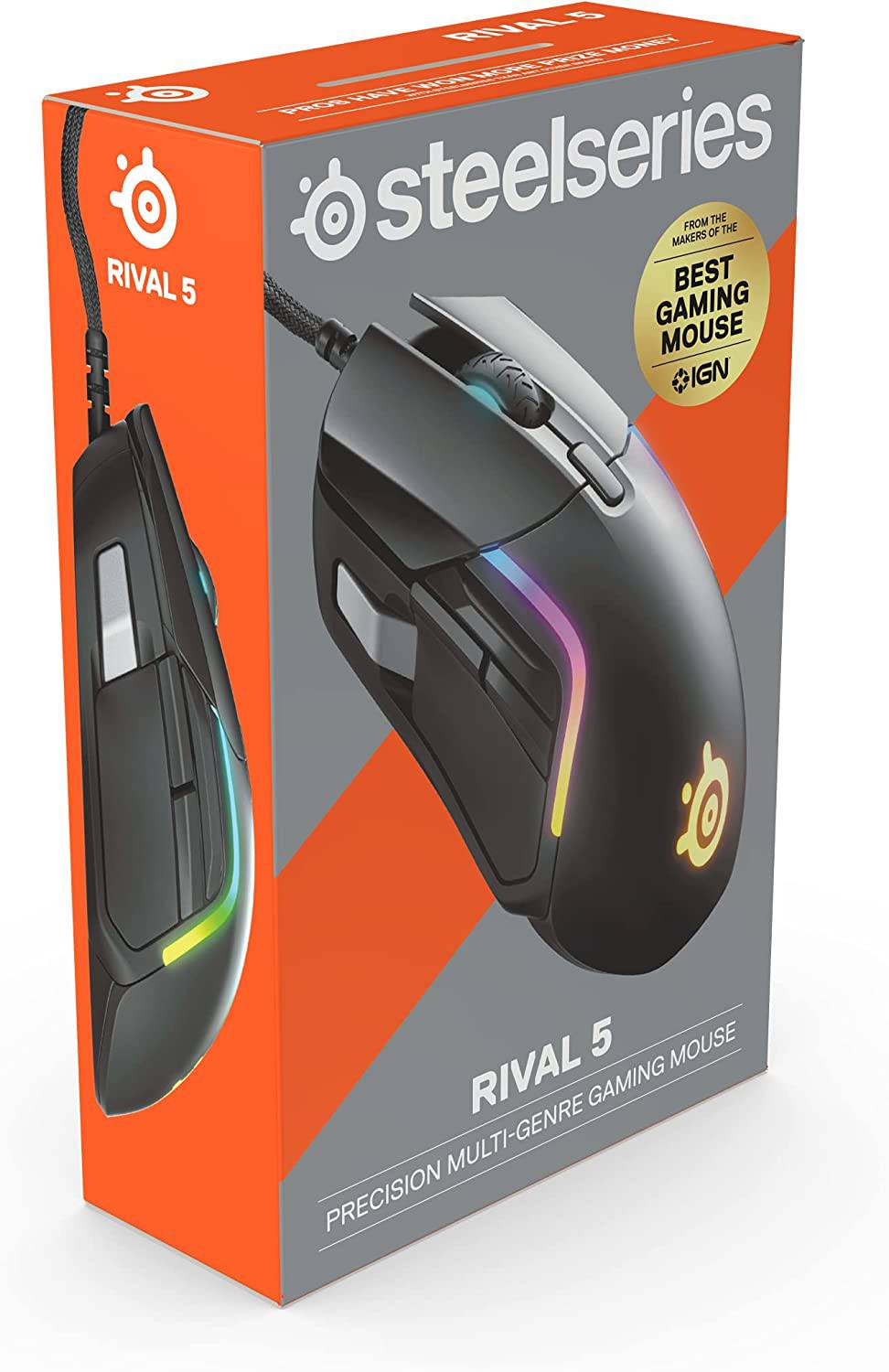 SteelSeries Rival 5 - Ratón para juegos con iluminación PrismSync RGB y 9 botones programables - FPS, MOBA, MMO, Battle Royale - Sensor óptico TrueMove Air de 18,000 CPI - Negro