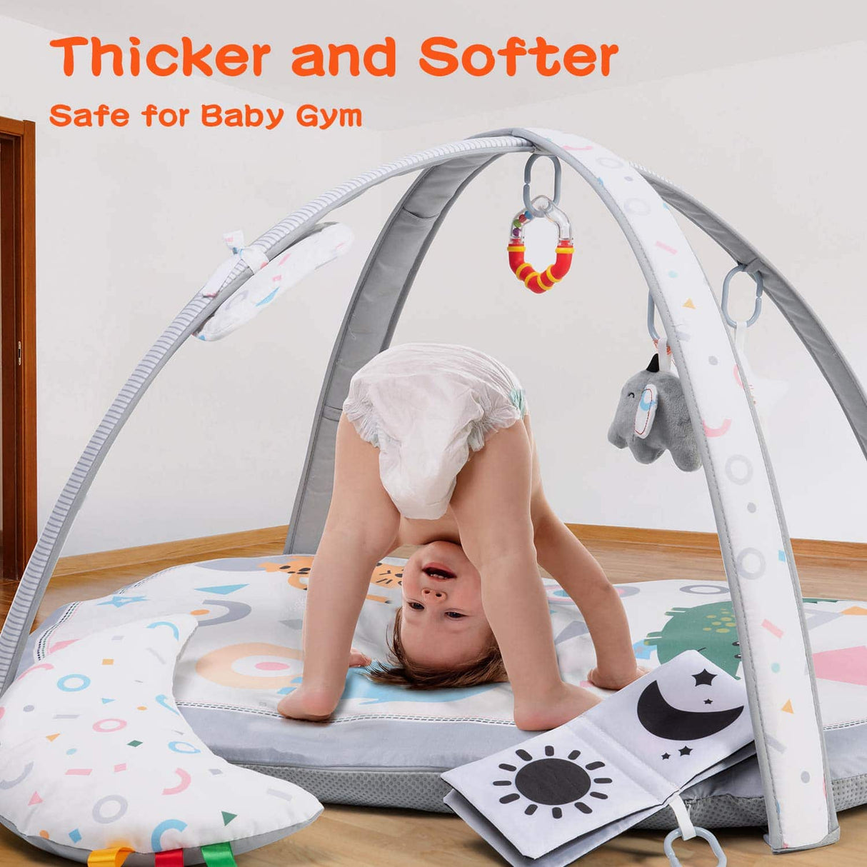 Lupantte 7 en 1 Baby Play Gym Mat, 2 fundas de alfombrilla lavables reemplazables Baby Activity Play Mat con 6 juguetes, visual, auditivo, táctil, desarrollo cognitivo para bebés y niños pequeños, más grueso antideslizante - DIGVICE MX