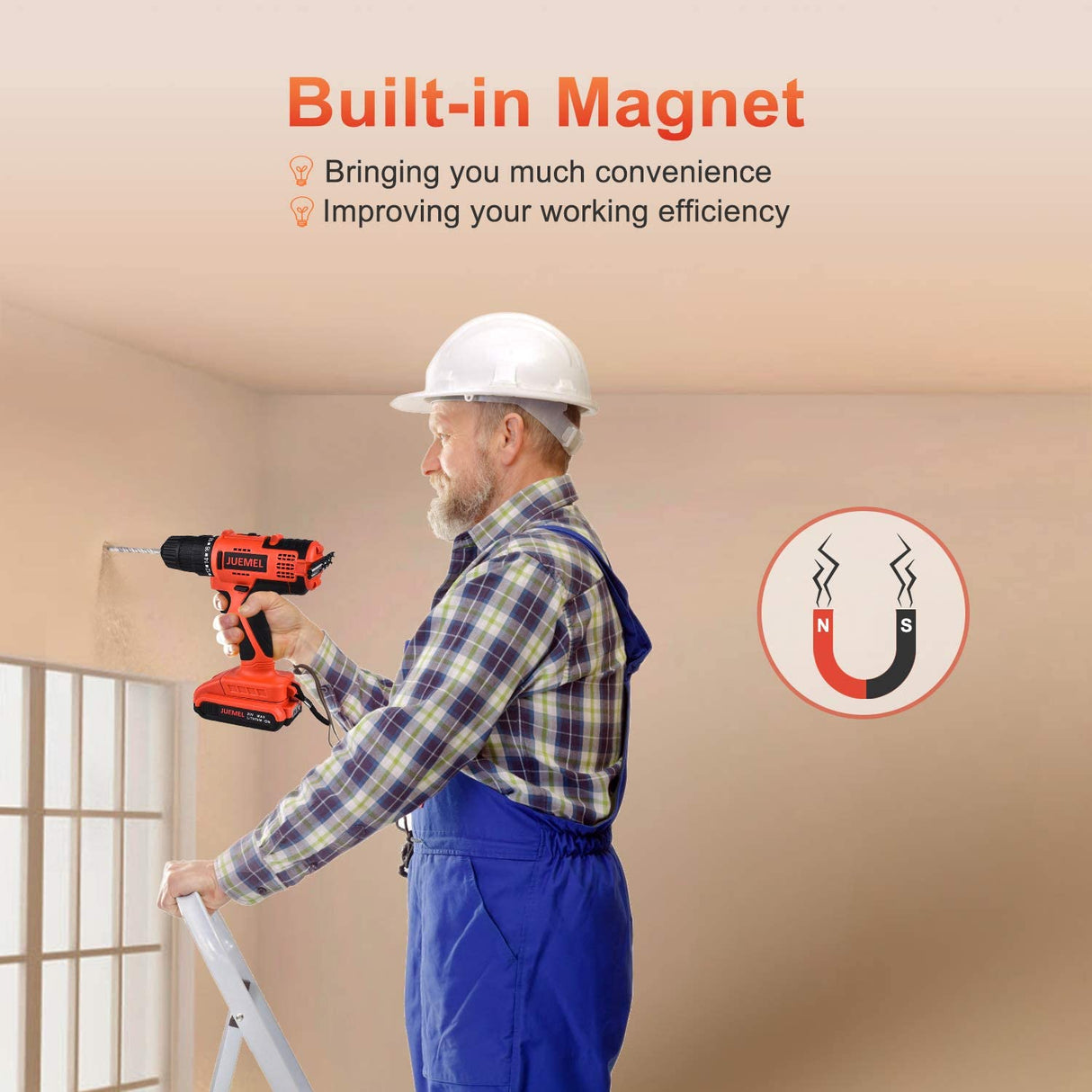 JUEMEL- Taladro inalámbrico de 20 V con 100 accesorios, juego de taladro eléctrico portátil, gatillo variable de 2 velocidades, mandril sin llave de 3/8", embrague 18+1 y batería de iones de litio de 2 Ah - DIGVICE MX