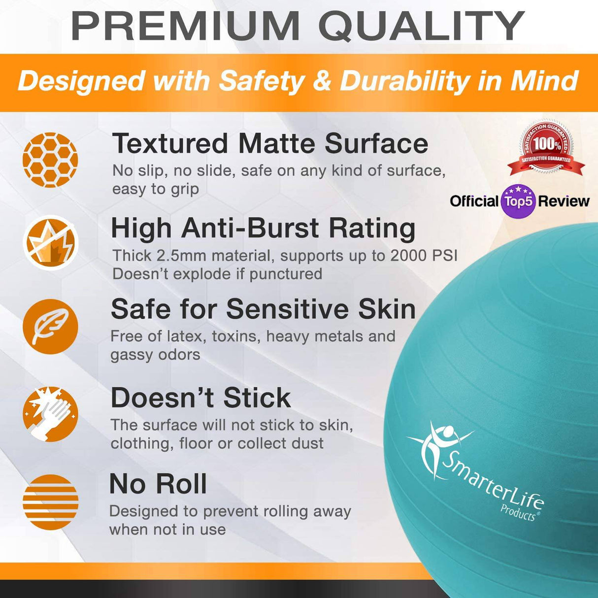 SmarterLife Products - Pelota de ejercicio para yoga, equilibrio, estabilidad - fitness, pilates,