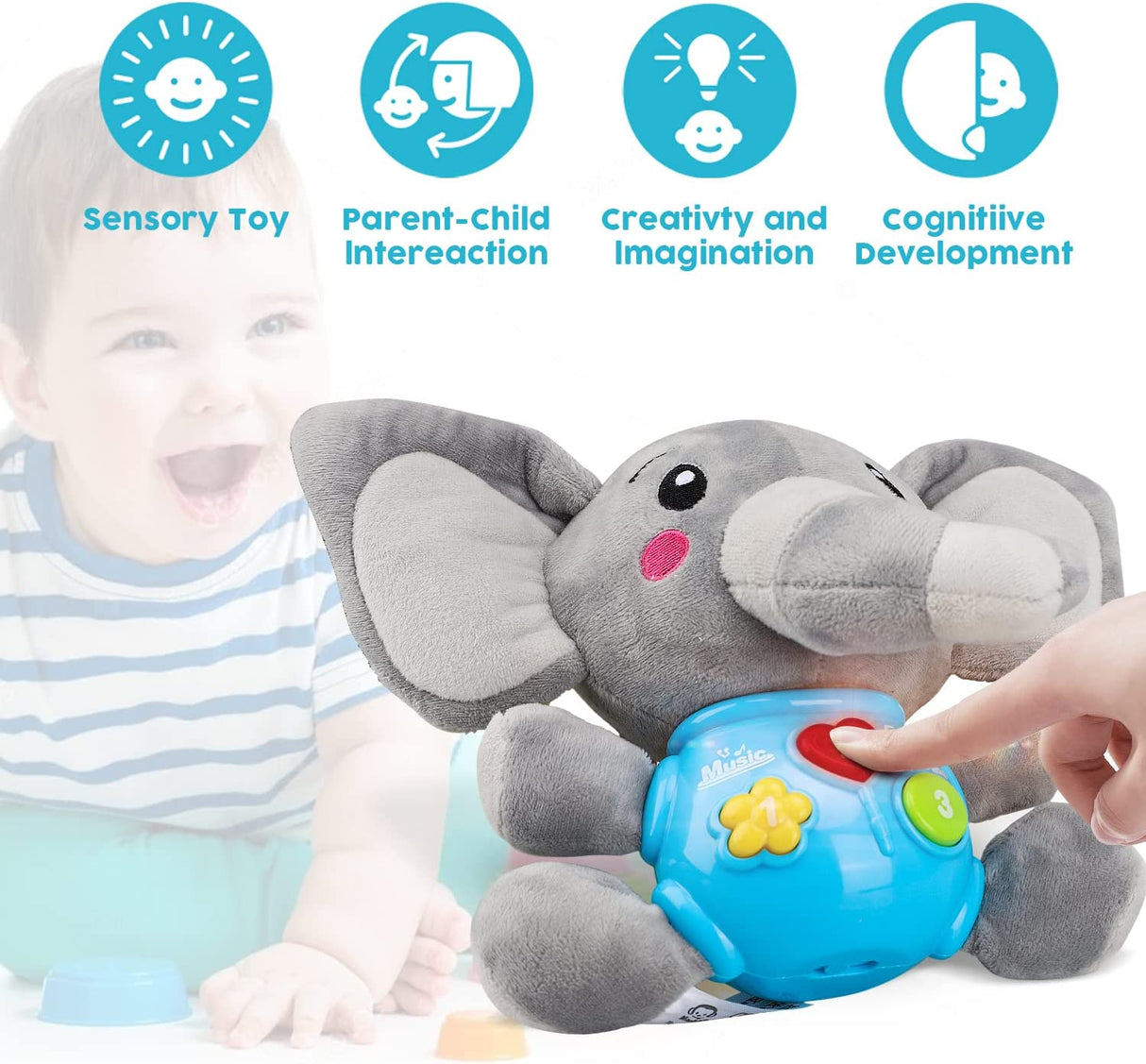 STEAM Life Baby Toys - Elefante de peluche para bebés - SL88001