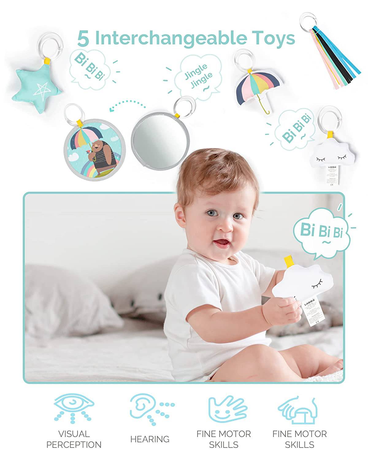 LADIDA Baby Play Gym 3 Stage Rainy Day Activity Mat con gran alfombra de juego acolchada de 43 pulgadas y juguetes interactivos basados en STEM para el desarrollo de habilidades sensoriales y motoras - DIGVICE MX