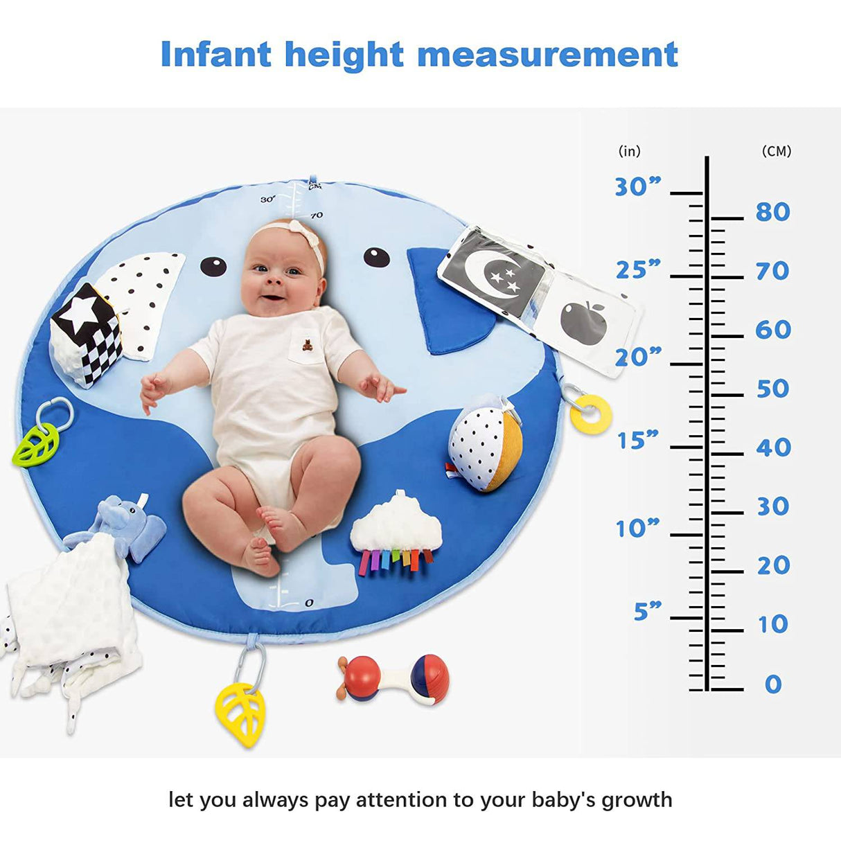 SYNPOS Baby Gym Play Mat, Baby Play Mat con 10 juguetes para el desarrollo de habilidades sensoriales y motoras, Baby Gym Activity Mat con manta de seguridad de elefante, Rainbow Play Mat - DIGVICE MX