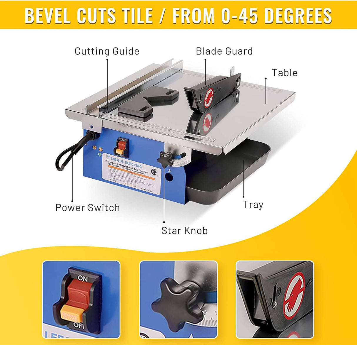 Leegol - Sierra eléctrica de banco para azulejos húmedos de 7 pulgadas - Sierra de mesa portátil para cortar azulejos de porcelana con sistema de agua - DIGVICE MX