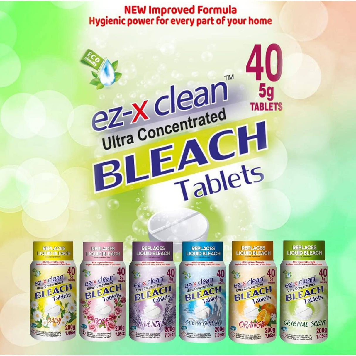 EZ-X CLEAN Pastillas de lejía activadas con agua ultraconcentradas con fórmula nueva y mejorada para lavandería y limpieza multipropósito. 40 tabletas de 7.05 oz sin fosfatos reemplaza la lejía líquida (margarita) - DIGVICE MX