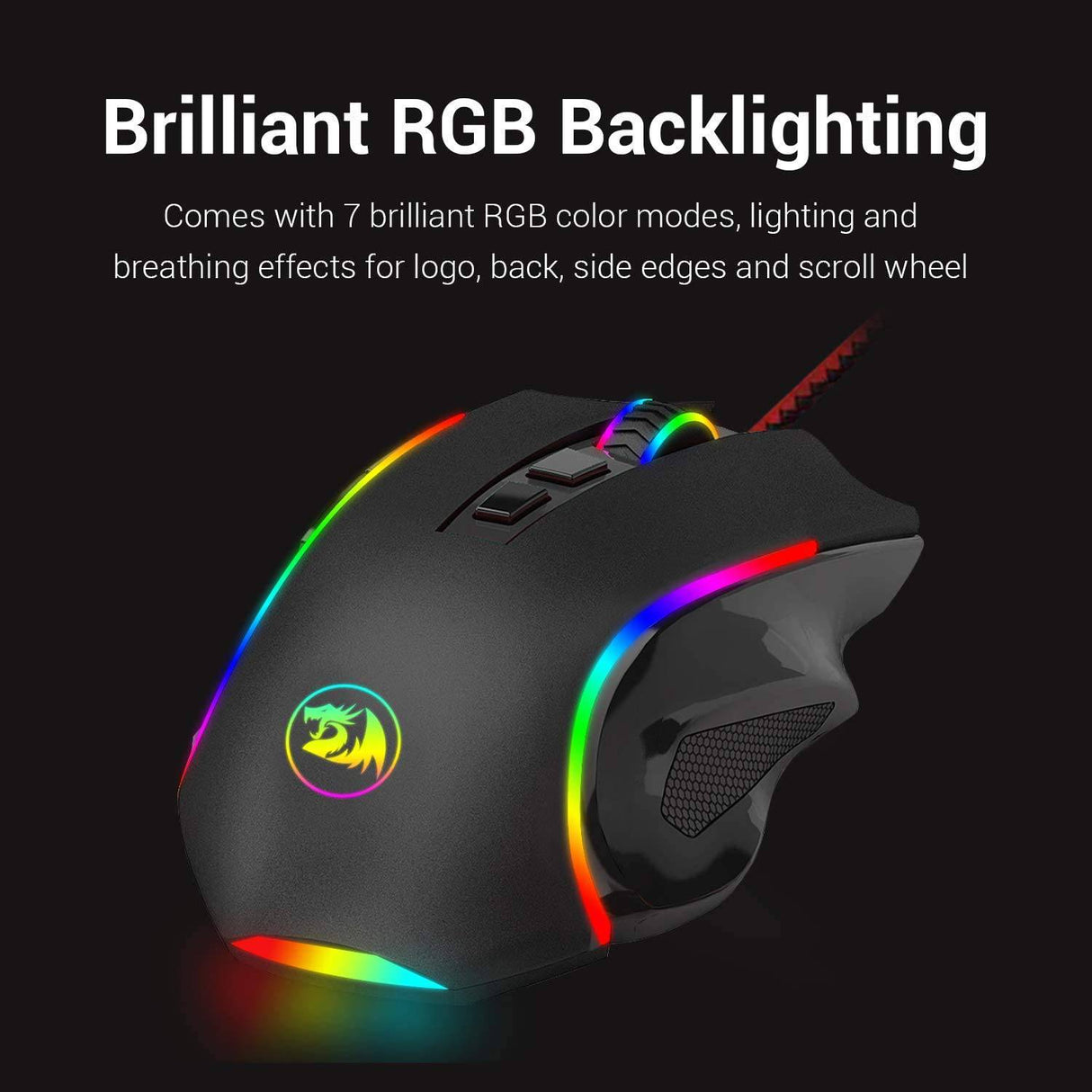 Redragon M602 RGB Ratón para juegos con cable RGB Spectrum Retroiluminado Ratón ergonómico Griffin programable con 7 modos de retroiluminación hasta 7200 DPI para jugadores de PC con Windows (negro)