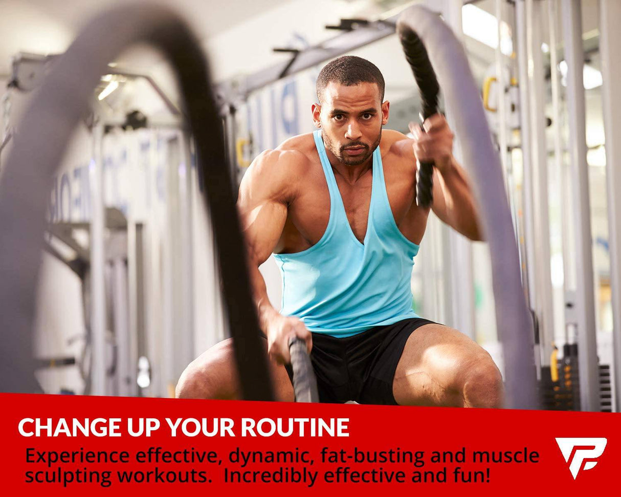 Profect Sports - Pro Battle Ropes con kit de correa de anclaje y póster de ejercicio - Funda protectora duradera mejorada - Cuerda de batalla pesada 100% Poly Dacron para entrenamiento de fuerza, cardio, crossfit, cuerda de ejercicio