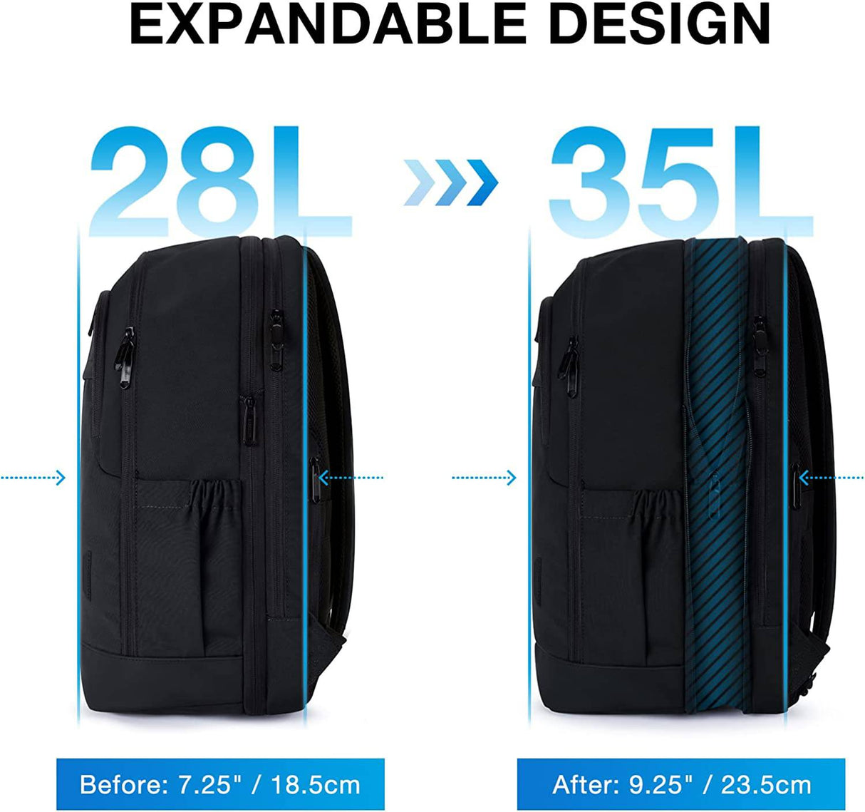 BAGSMART - Mochila para computadora portátil para hombres y mujeres Mochilas de viaje expandibles para computadora de 17.3 pulgadas con puerto de carga resistente al agua