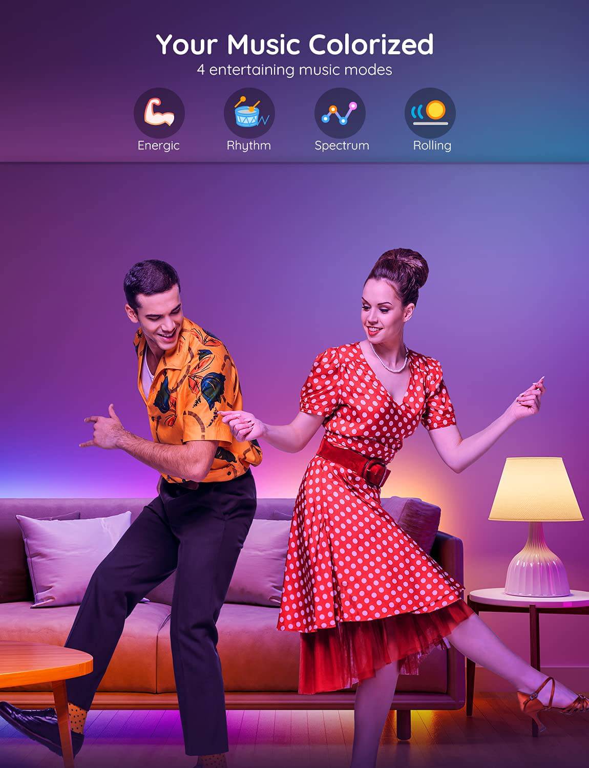 Govee  Tira de luces LED RGBIC de 65.6 pies, tiras LED que cambian de color, control de aplicaciones a través de Bluetooth, control segmentado inteligente, múltiples escenas, luces LED de sincronización (2 x 32.8 pies) - DIGVICE MX