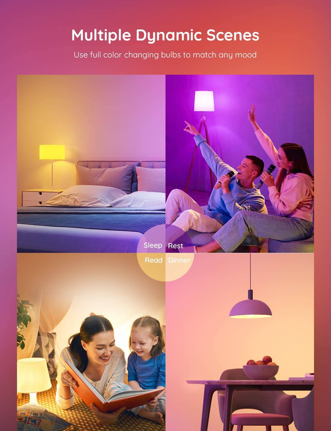 Govee - Bombillas inteligentes , cambian de color WiFi Bluetooth, sincronización de música, 54 escenas dinámicas, 16 millones de bombillas de luz RGB de colores DIY, funciona con Alexa, d Google y aplicación Govee Home, paquete de 4 - DIGVICE MX