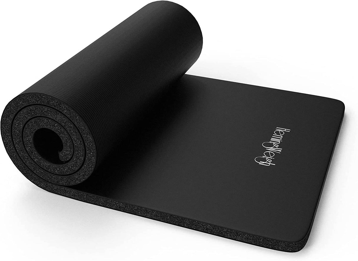 HemingWeigh - Esterilla de yoga de 1 pulgada de grosor, extra gruesa, antideslizante, para uso en interiores y exteriores, color negro