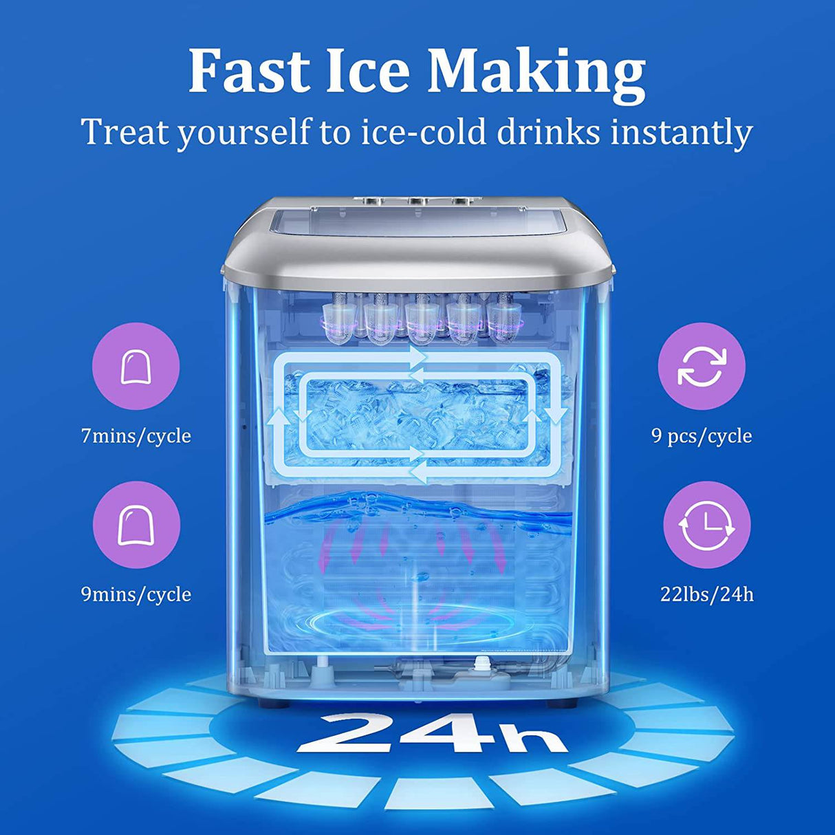 LEUWD - Máquina para hacer hielo en la encimera, 9 cubitos de hielo de bala listos en 6 minutos, cubitos de hielo de 22 libras en 24 horas, autolimpieza, pantalla LCD, máquina de hielo eléctrica de acero inoxidable de 2,1 l con pala de hielo - DIGVICE MX