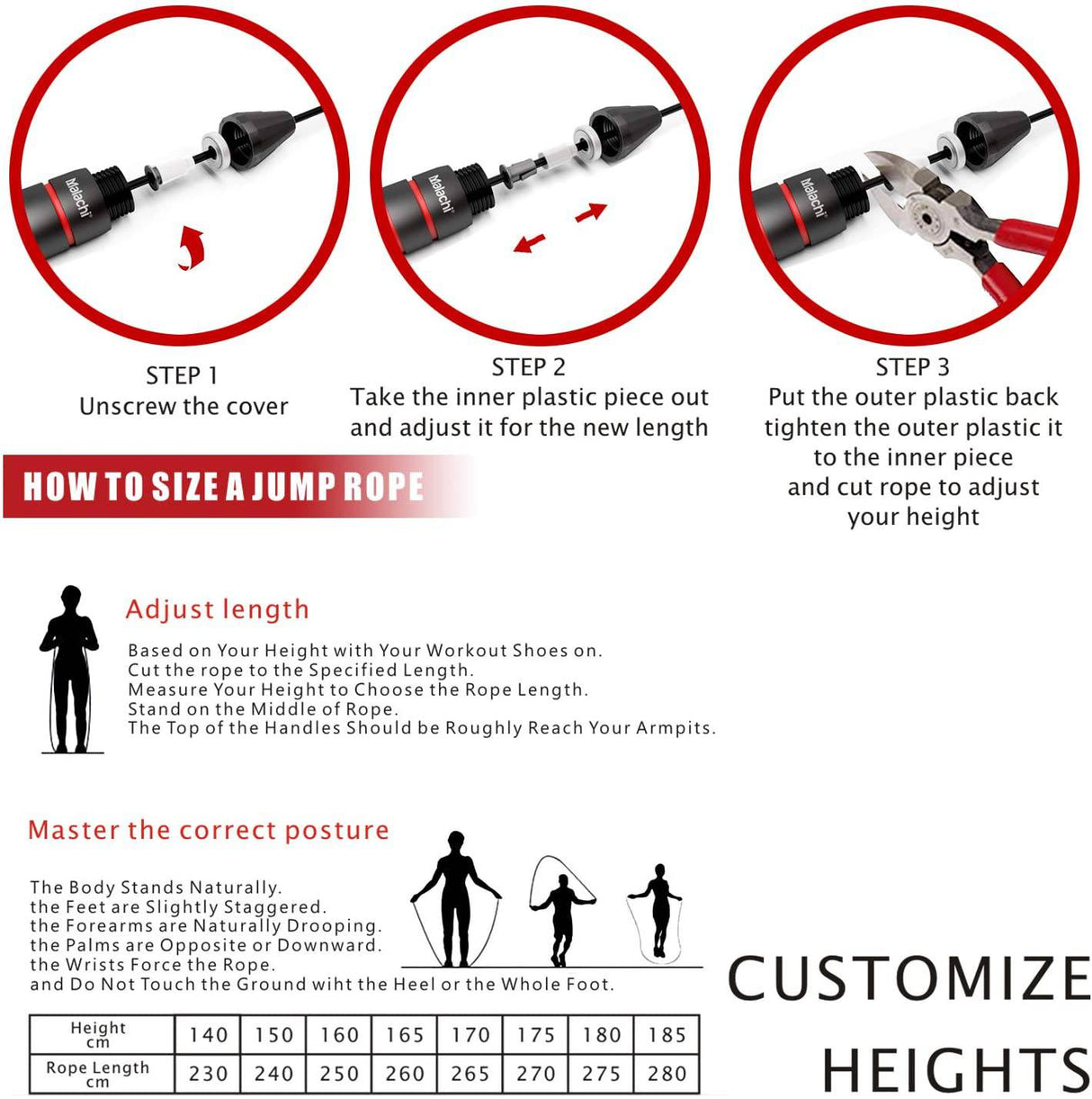 MALACHI - Cuerda para Saltar, Cuerda para Saltar con Cojinete de Bolas sin Enredos, Ajustable