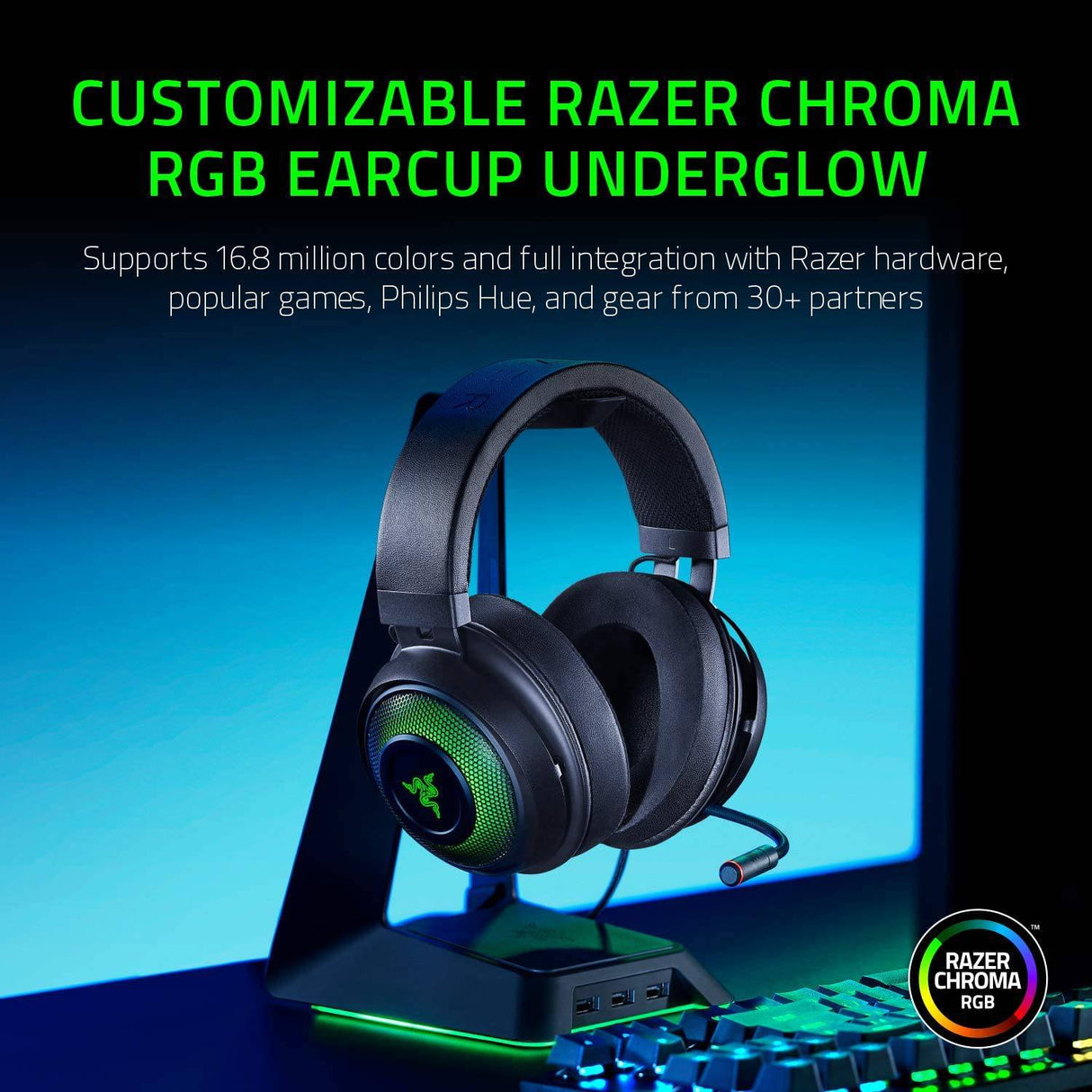 Razer Kraken Ultimate RGB USB Gaming Headset: THX 7.1 Spatial Surround Sound - Chroma RGB Lighting - Micrófono retráctil con cancelación activa de ruido - Marco de aluminio y acero - para PC y Mac - Negro clásico