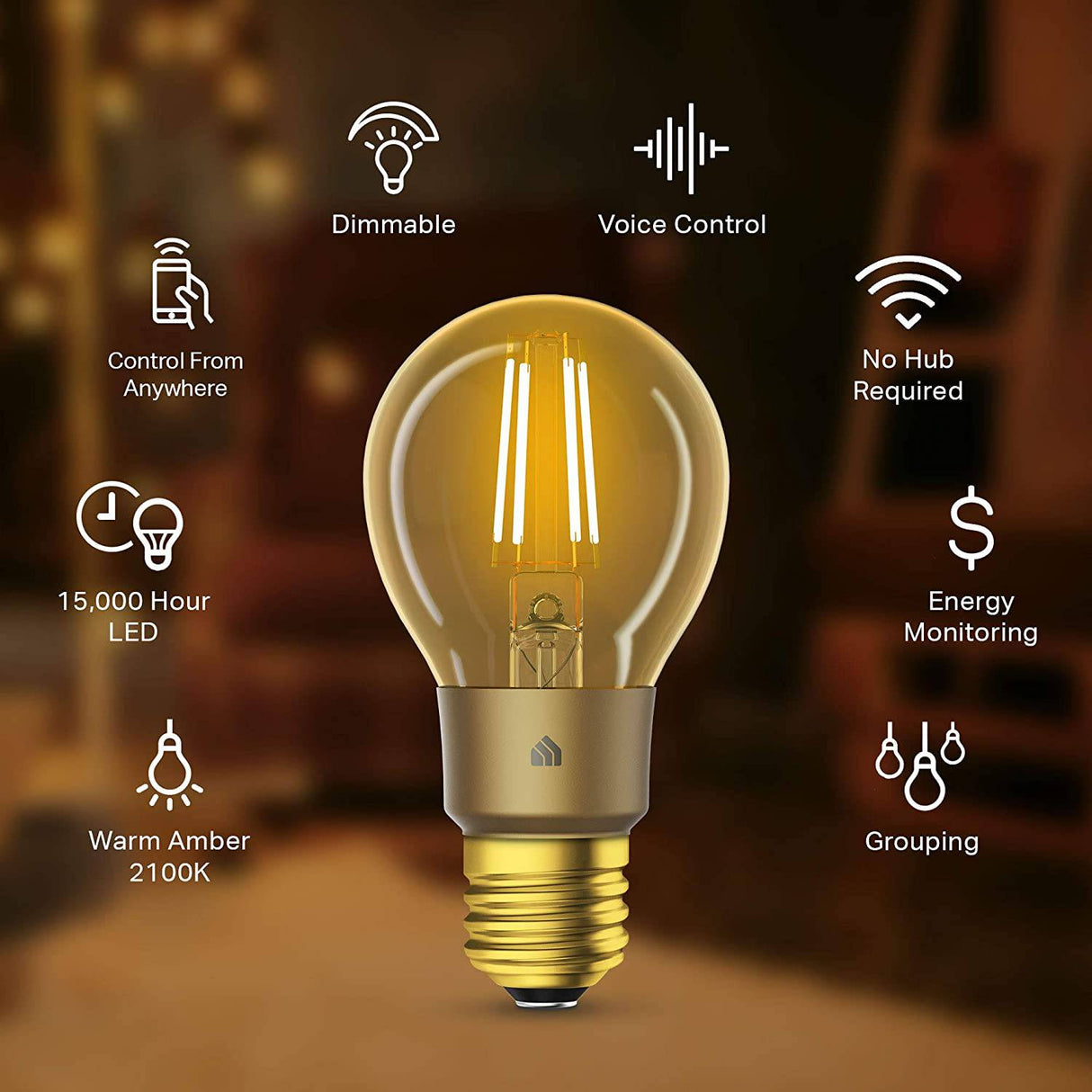 TP-Link Kasa Smart Wi-Fi Bombilla LED, filamento E26 Bombilla inteligente, ámbar cálido 2000K, regulable, no requiere concentrador, compatible con Alexa y Google Assistant (KL60) - DIGVICE MX