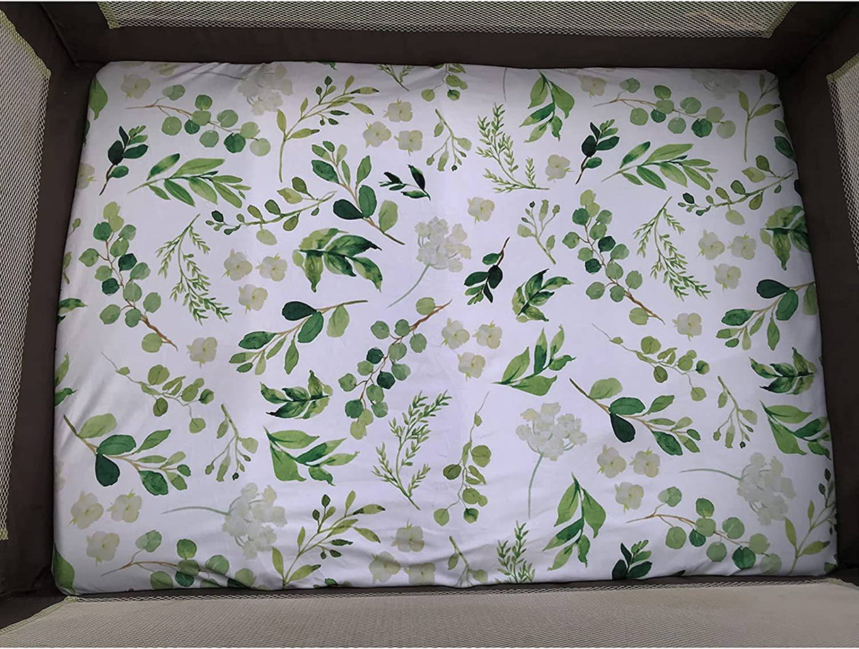 CULCLENDY - Sábana Pack n Play, Sábana de juego, Sábana ajustada, Paquete de hojas verdes, 38"x 26"x 3'', Decoración de vivero de hojas verdes, Funda de colchón - DIGVICE MX