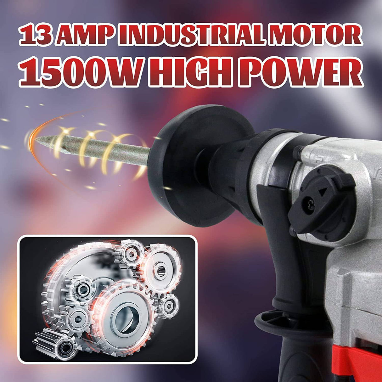 Howhite Taladro de martillo giratorio SDS-Plus de 1-1/4 pulgadas de alta resistencia, 3 funciones con control de vibración incluyendo grasa, cinceles y brocas con funda, guantes y estuche de transporte - DIGVICE MX