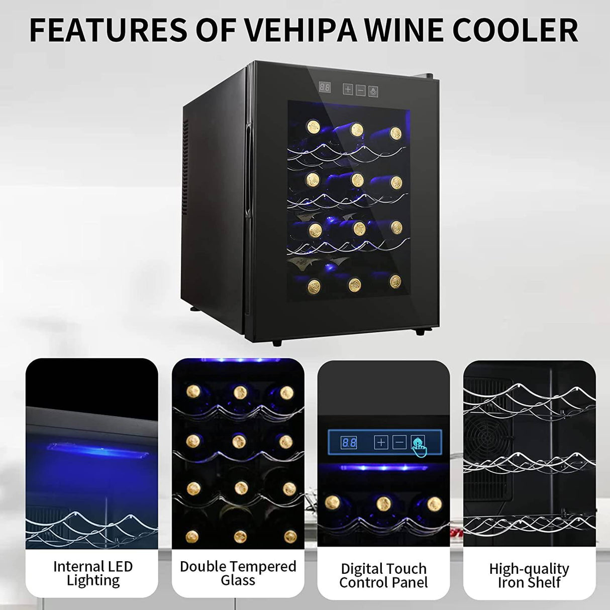 VEHIPA - Refrigerador de vino de 12 botellas, mini refrigerador de vino compacto con control de temperatura digital, enfriador termoeléctrico de funcionamiento silencioso, bodega independiente para vino. - DIGVICE MX