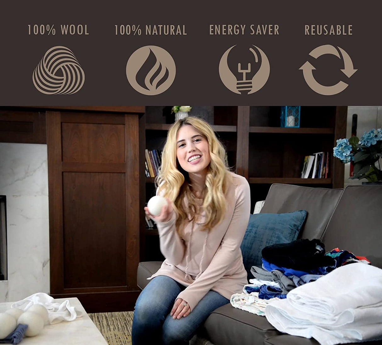 Handy Laundry Bolas de lana para secadora: suavizante de telas natural, reutilizable, reduce las arrugas de la ropa y ahorra tiempo de secado. La bola secadora grande es una mejor alternativa a las bolas de plástico y al suavizante líquido. (Paquete de 6) - DIGVICE MX