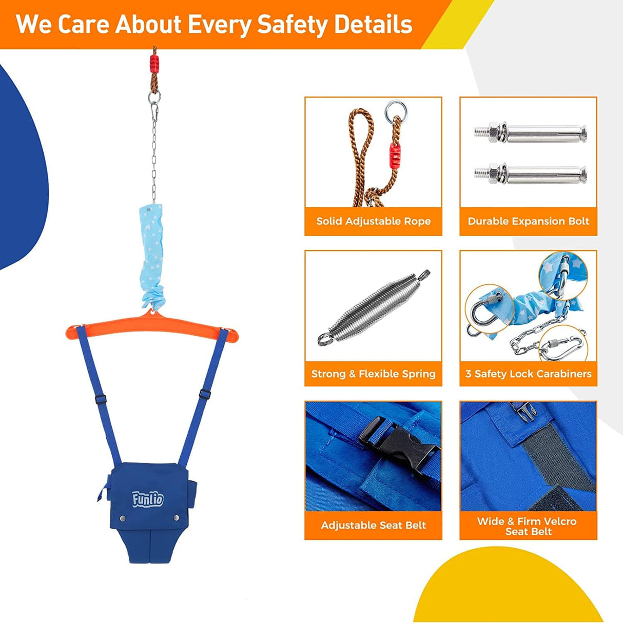 FUNLIO Puente para bebé con gancho de techo para 6-24 meses, puente para puerta de bebé para juegos en interiores/exteriores, puerta de puente para bebé con cadena ajustable, fácil de montar y almacenar (con gancho de techo) - DIGVICE MX