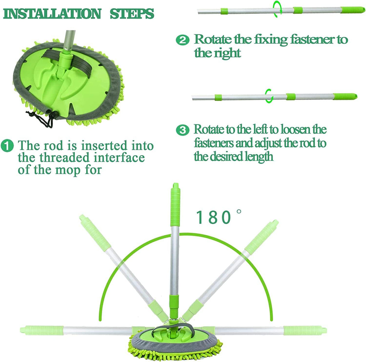 GIANT BEAR Juego de cepillo para lavar autos con mango largo, manopla de chenilla de microfibra de 42.9 "que no daña la pintura, herramienta de limpieza de aleación de aluminio sin rasguños