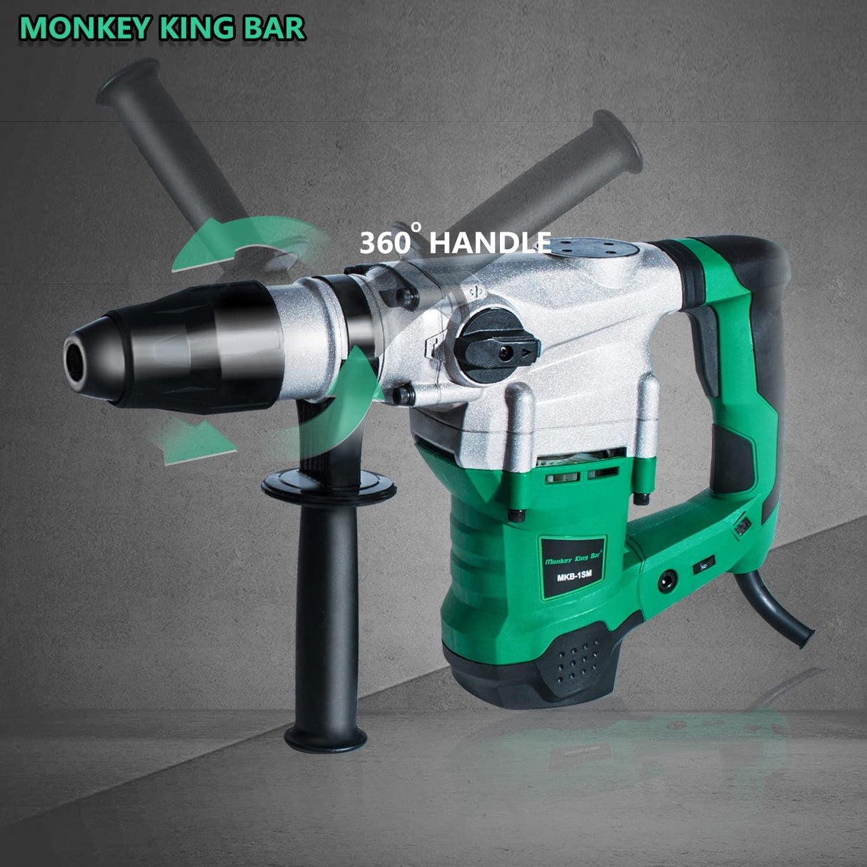 Monkey King Bar-SDS Max 120V 1500W 4200BPM Taladro percutor eléctrico rotatorio para hormigón con protección UVP contra vibraciones del usuario - Incluye kit de demolición SDS Max, cinceles planos y de punta con estuche - DIGVICE MX
