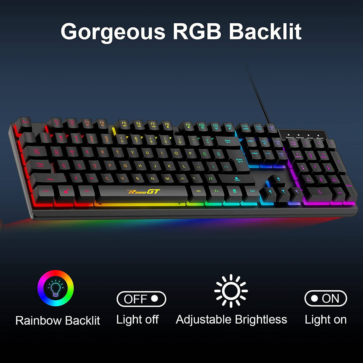 RaceGT - Combo de teclado y mouse para juegos, USB retroiluminado 104 teclas Teclado con cable Sensación mecánica, 7 botones 6400 DPI Ratón para juegos con cable, accesorios para juegos compatibles con PC portátil
