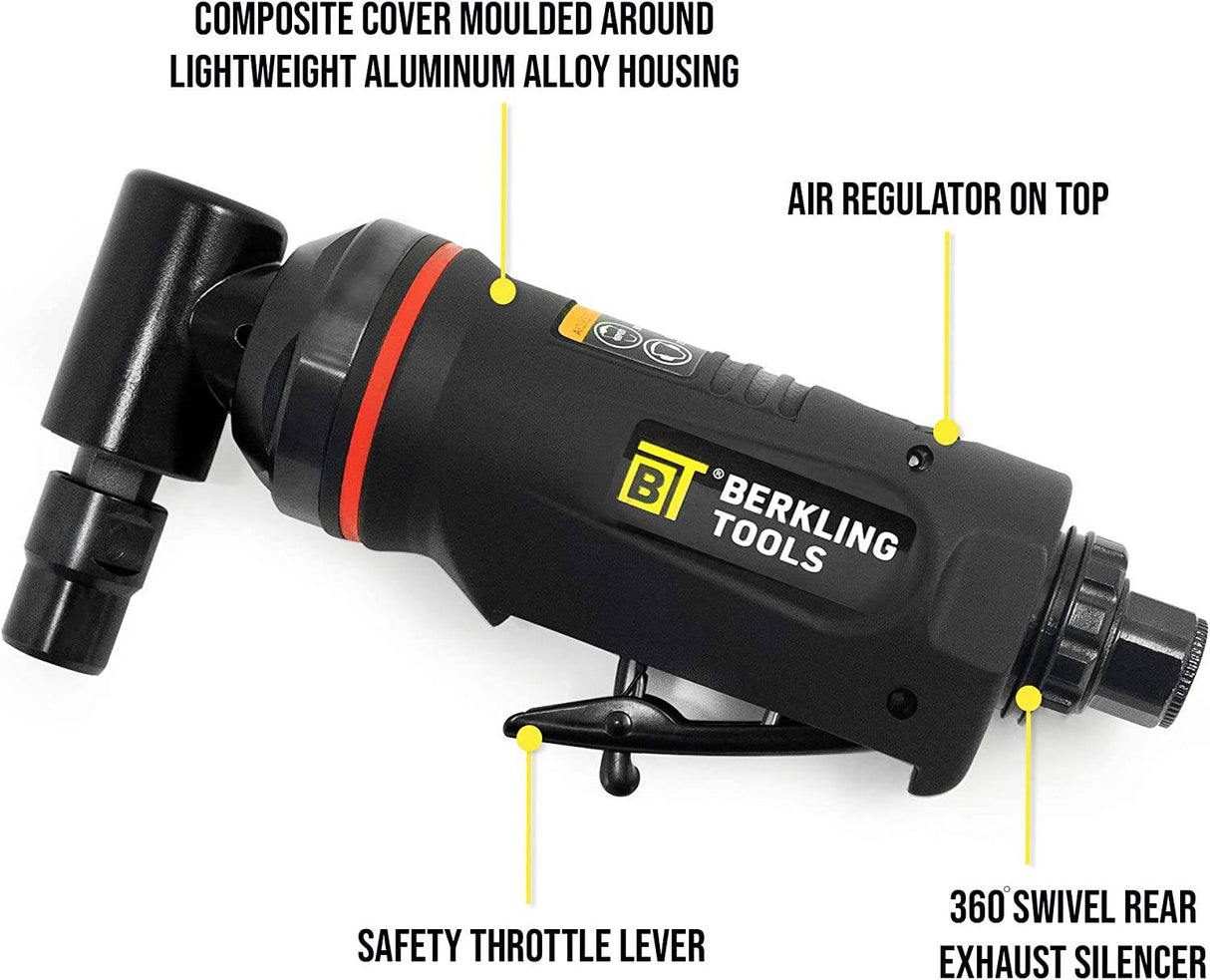 Berkling Tools - Molinillo de aire de 1/4 pulgadas, grado profesional, resistente, con control de velocidad variable (ángulo, ángulo recto) - DIGVICE MX