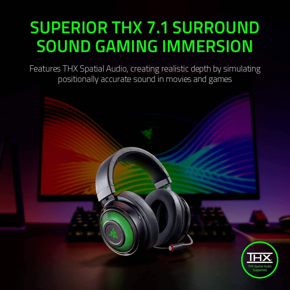 Razer Kraken Ultimate RGB USB Gaming Headset: THX 7.1 Spatial Surround Sound - Chroma RGB Lighting - Micrófono retráctil con cancelación activa de ruido - Marco de aluminio y acero - para PC y Mac - Negro clásico