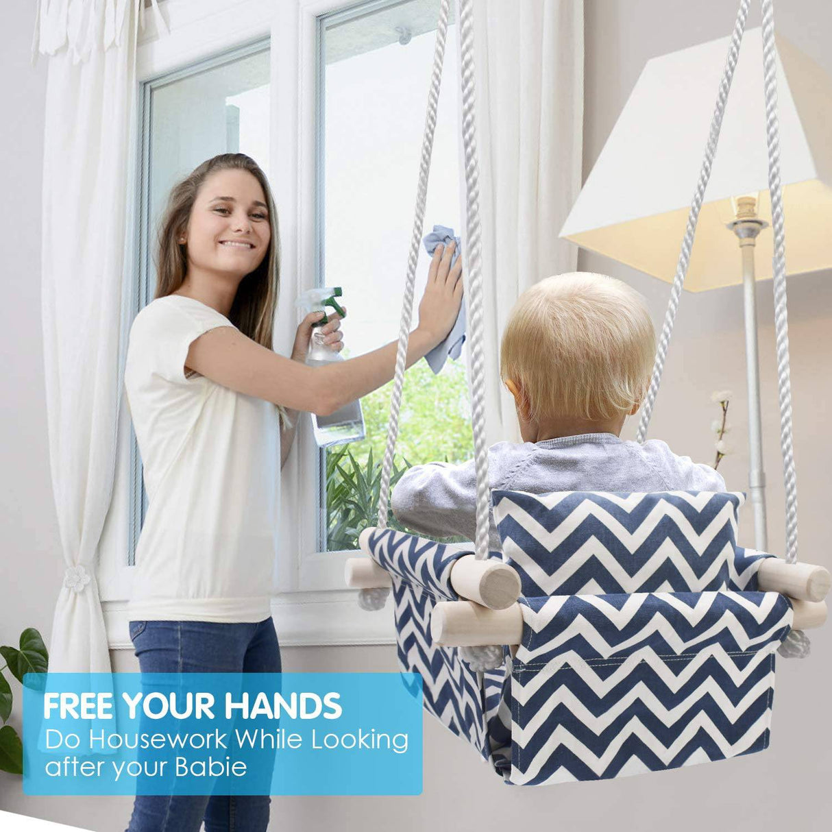 GRASSMAN - Columpio seguro para bebé, columpio de lona de madera para bebé con cojín y cuerdas de polietileno, hamaca para interior y exterior para bebés y niños pequeños - DIGVICE MX