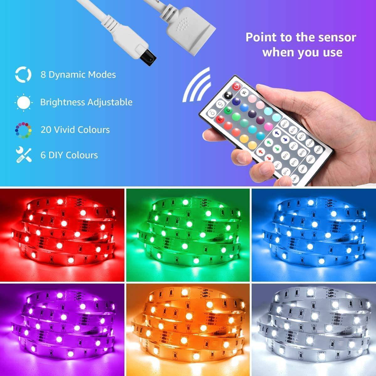 LEPRO - Tira de luces LED Lepro de 65.6 pies, tiras LED RGB 5050 ultralargas con control remoto y clips de fijación, luz de cinta que cambia de color con adaptador ETL de 12 V (32.8 pies 2) - DIGVICE MX