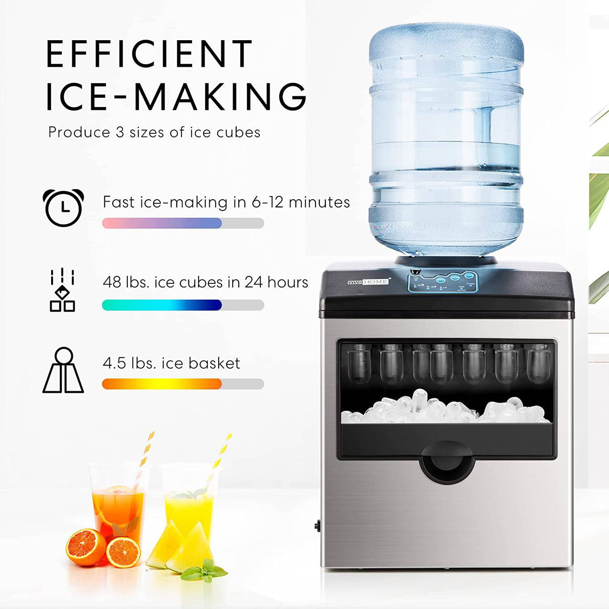 VIVOHOME Electric 2 in 1 Countertop Ice Cube Maker con dispensador de agua Combo Machine 48lbs/Day - DIGVICE MX
