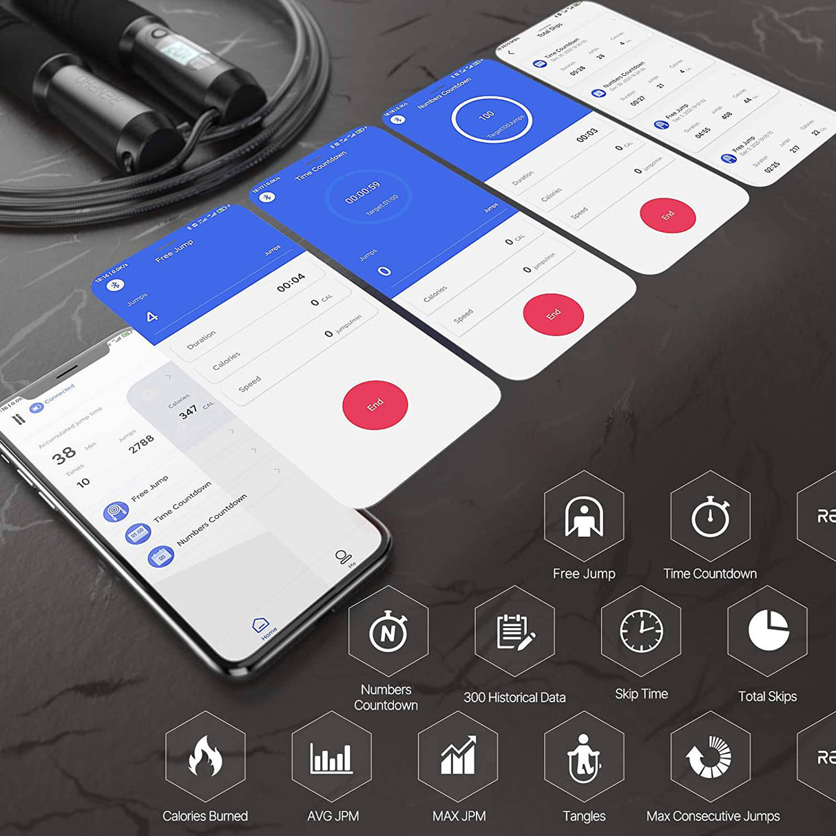 RENPHO - Cuerda de saltar inteligente, cuerda de saltar de fitness con análisis de datos de aplicación, cuerdas de saltar de entrenamiento