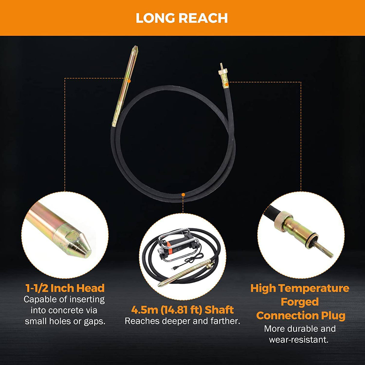 BEAMNOVA Vibrador de hormigón eléctrico de mano 11000 vibraciones por minuto 2HP con eje de 14-3/4 pies - DIGVICE MX