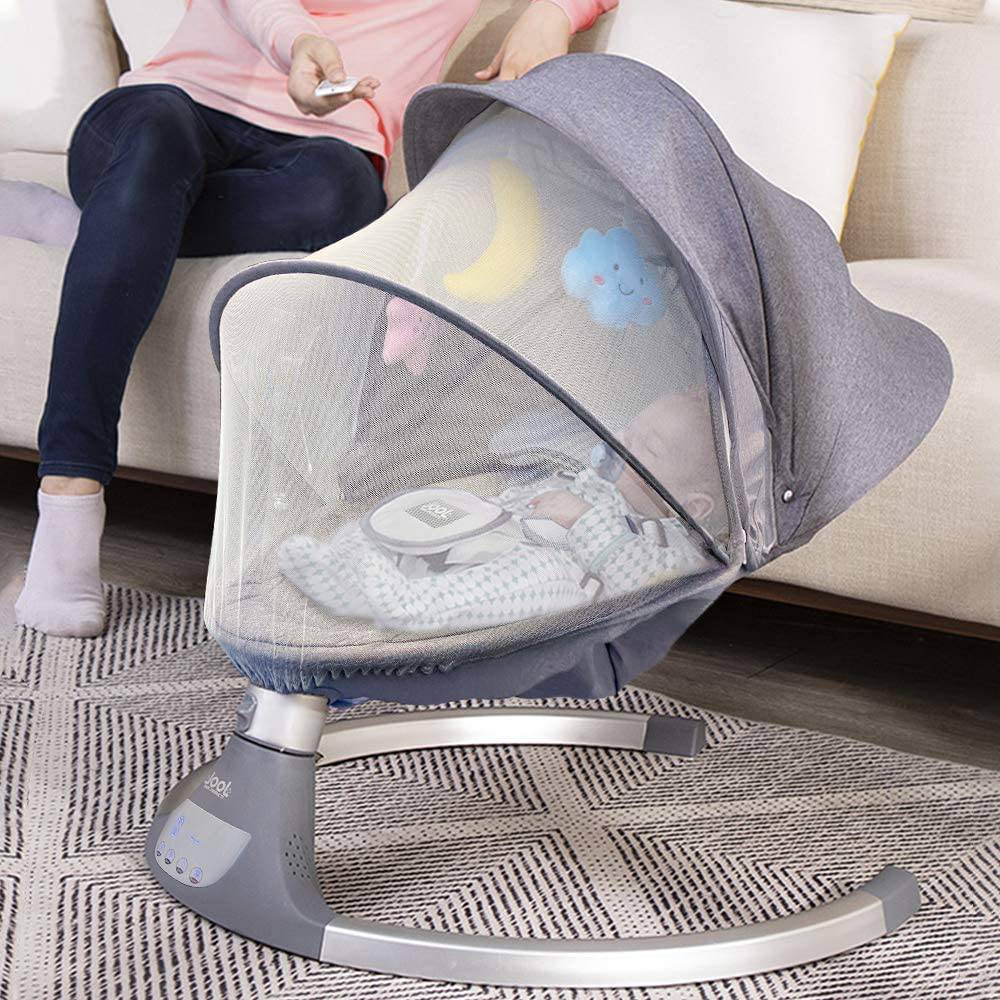 Nova Baby Swing para bebés - Columpio portátil motorizado, altavoz de música Bluetooth con 10 canciones de cuna preestablecidas, control remoto, gris - Jool Baby - DIGVICE MX
