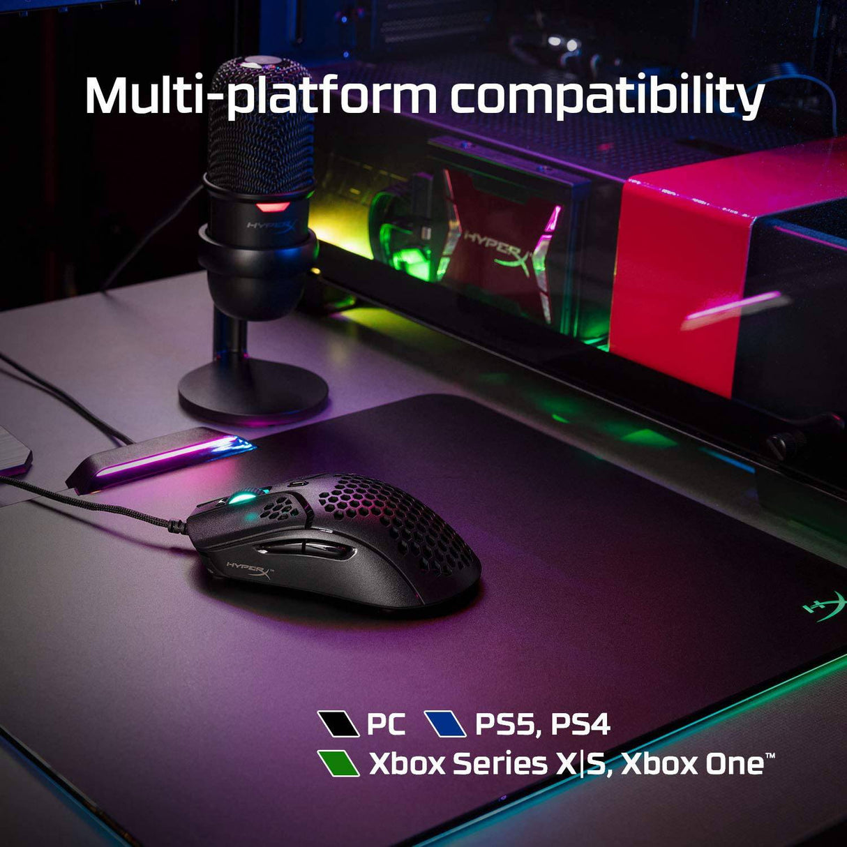 HyperX Pulsefire Haste: mouse para juegos, ultraligero, 59 g, carcasa de nido de abeja, diseño hexagonal, RGB, cable USB HyperFlex, hasta 16000 DPI, 6 botones programables