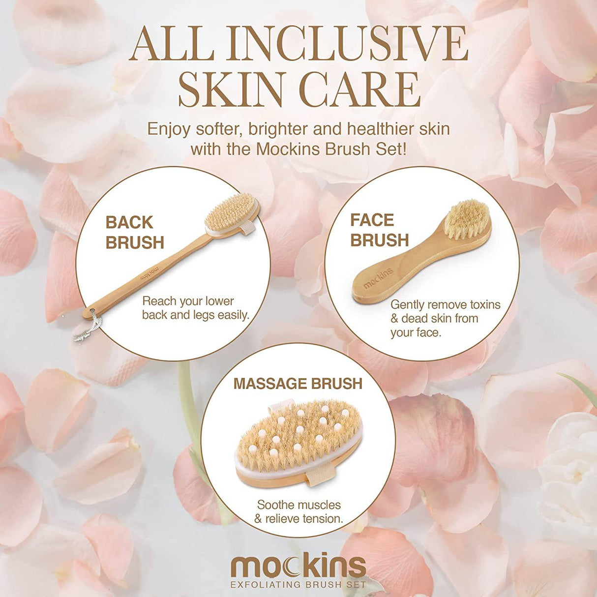 Nevlers - Juego de cepillos para el cuerpo de jabalí natural con cepillo para celulitis desmontable, mango largo de madera para cepillado en seco y cepillo facial | Kit Perfecto para Exfoliar y Aliviar